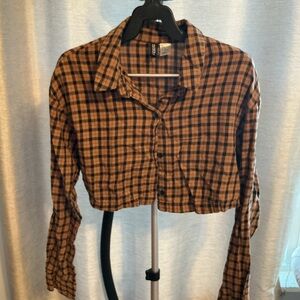 H&M Tan and Black Checkered Top